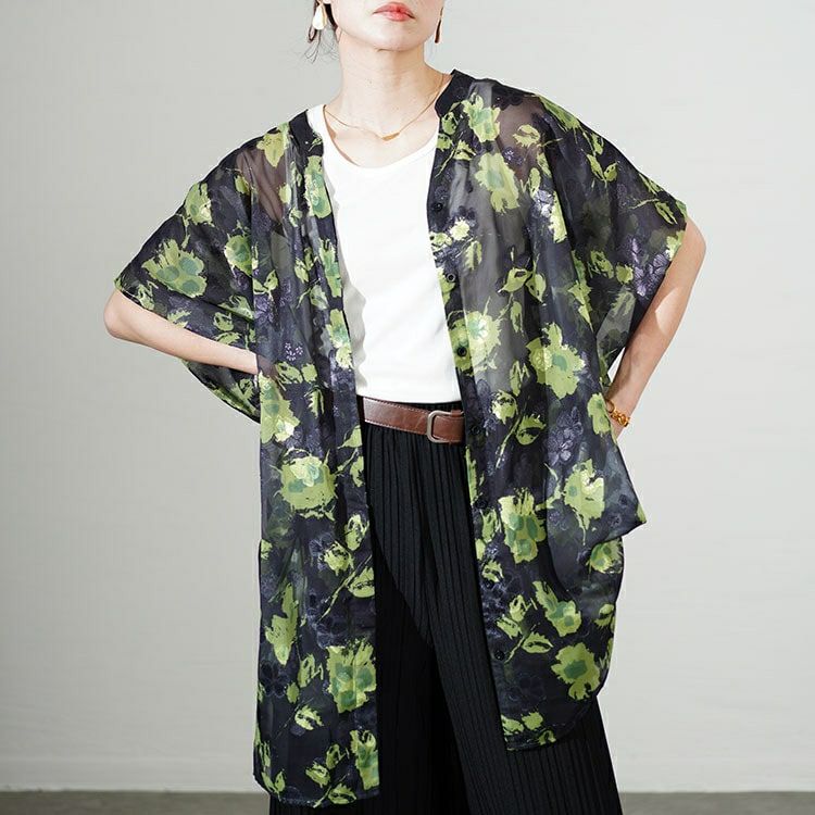 大きいサイズ レディース アート柄シアーブラウスチュニック sw-0639