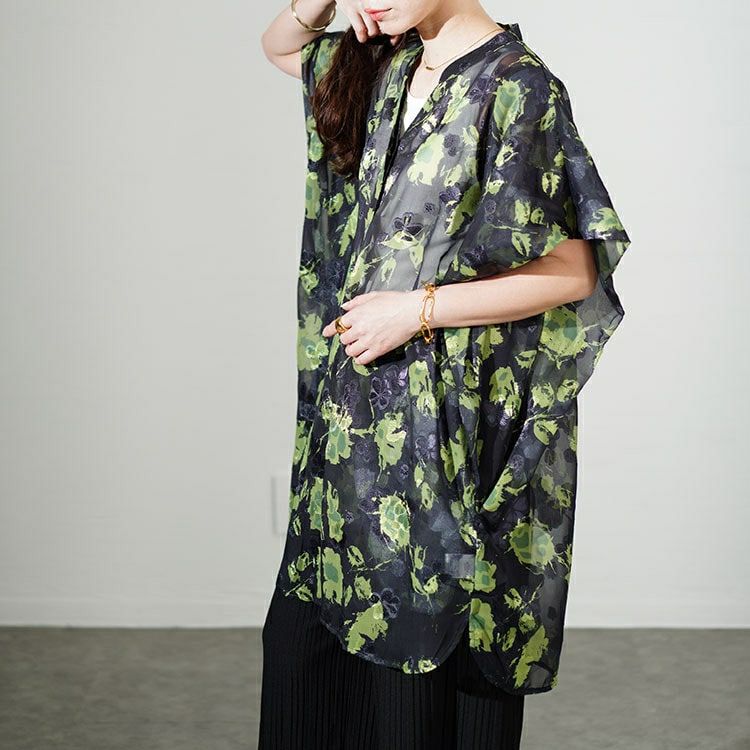 大きいサイズ レディース アート柄シアーブラウスチュニック　sw-0639
