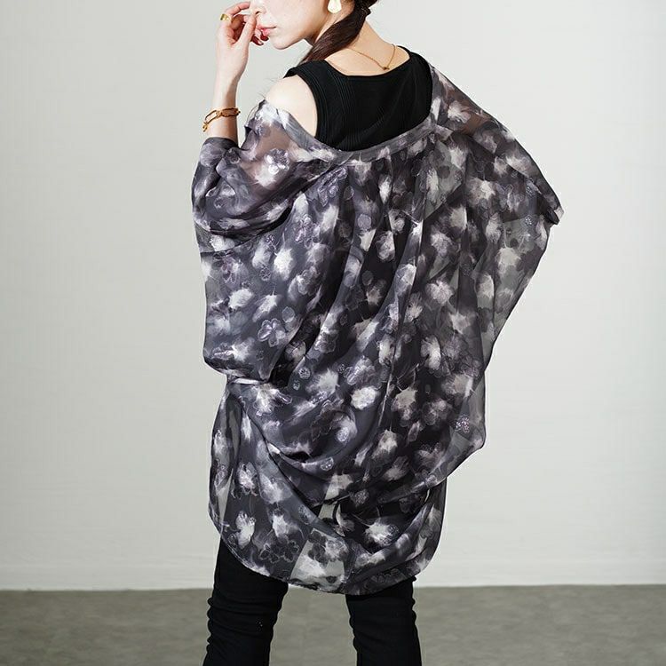 大きいサイズ レディース アート柄シアーブラウスチュニック　sw-0639