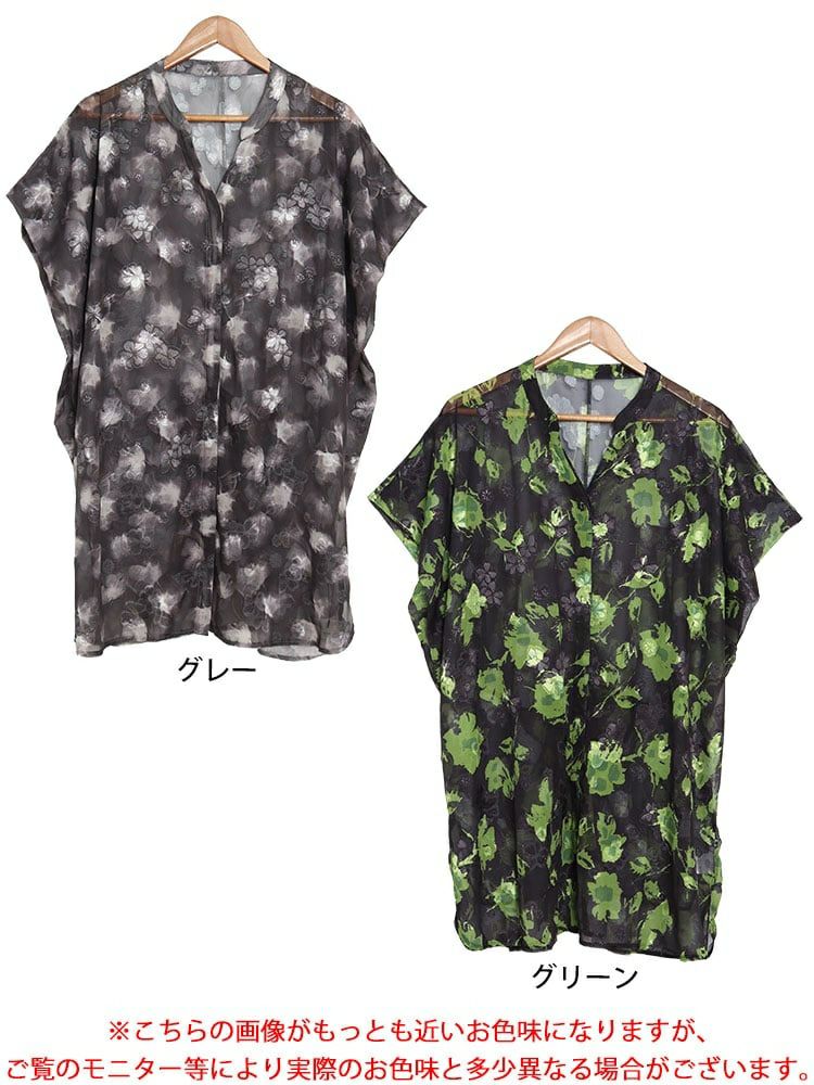 大きいサイズ レディース アート柄シアーブラウスチュニック　sw-0639