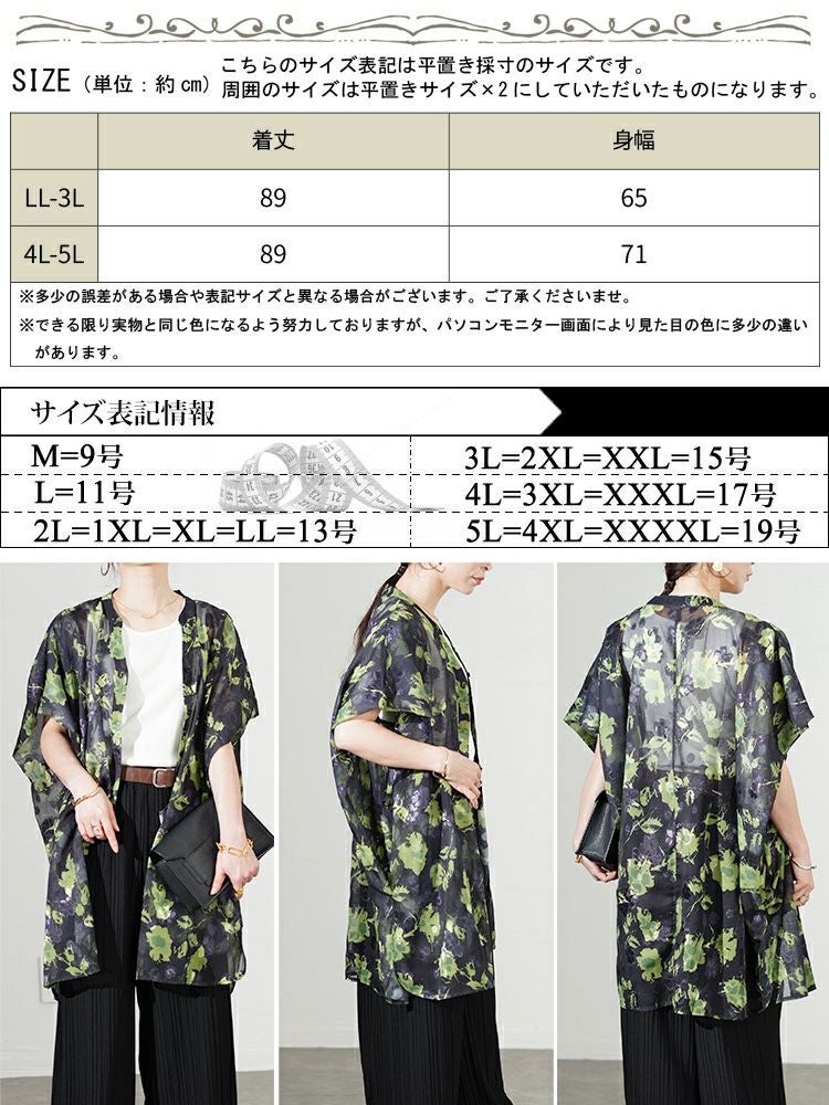 大きいサイズ レディース アート柄シアーブラウスチュニック　sw-0639