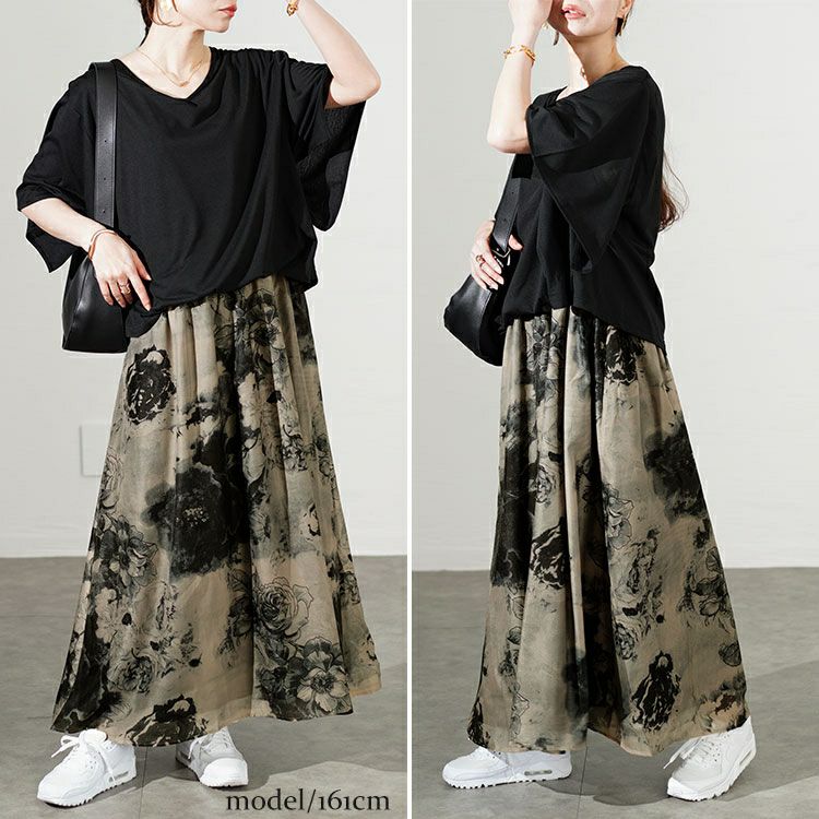 大きいサイズ レディース アートフラワープリントドッキングワンピース　sw-0638