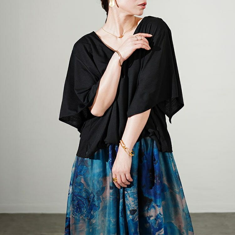 大きいサイズ レディース アートフラワープリントドッキングワンピース　sw-0638