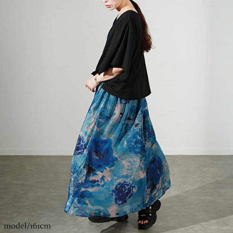 大きいサイズ レディース アートフラワープリントドッキングワンピース　sw-0638