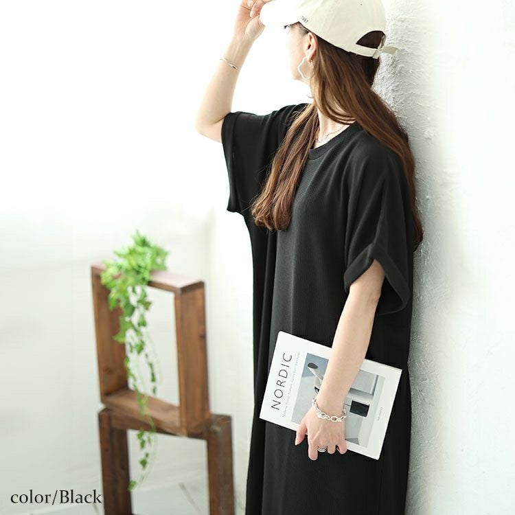 大きいサイズ レディース スリット入りドルマンワンピース　mncut-142036