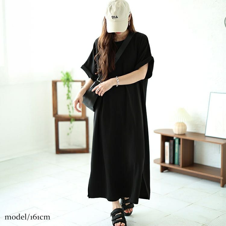 大きいサイズ レディース スリット入りドルマンワンピース　mncut-142036