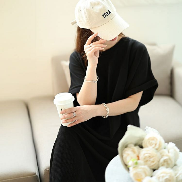 大きいサイズ レディース スリット入りドルマンワンピース　mncut-142036