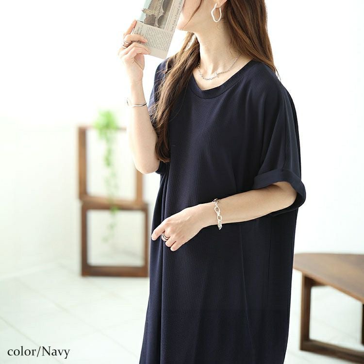大きいサイズ レディース スリット入りドルマンワンピース　mncut-142036
