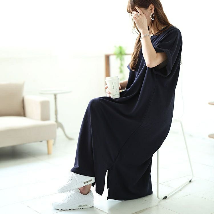 大きいサイズ レディース スリット入りドルマンワンピース　mncut-142036