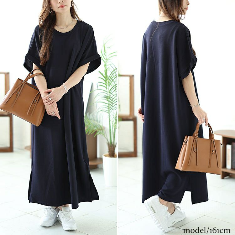 大きいサイズ レディース スリット入りドルマンワンピース　mncut-142036