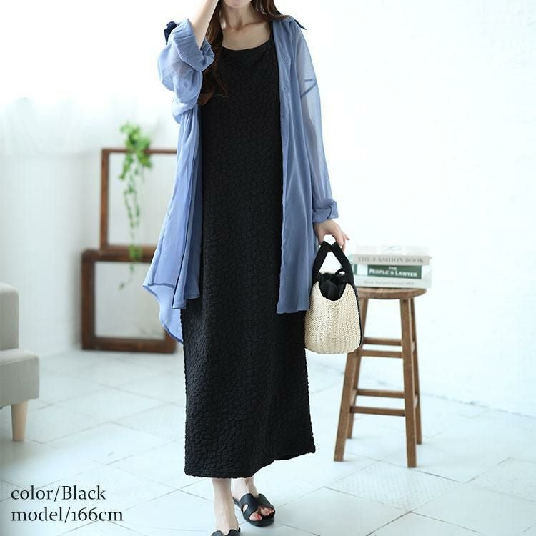 大きいサイズ レディース 前後2wayぽこぽこノースリーブワンピース　mncut-142035 ブラック