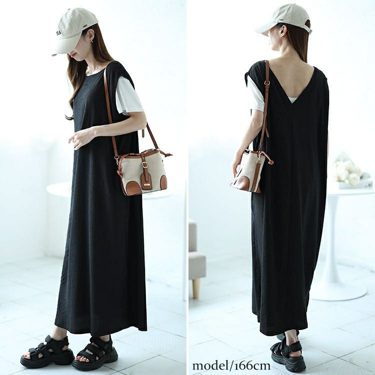 大きいサイズ レディース 前後2way楊柳ノースリーブワンピース　mncut-142034