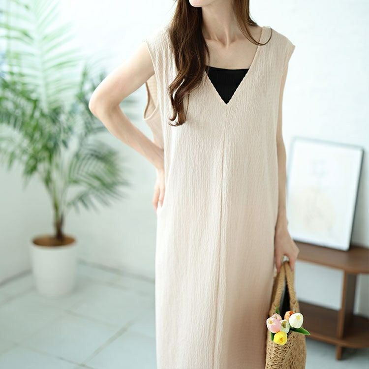 大きいサイズ レディース 前後2way楊柳ノースリーブワンピース　mncut-142034