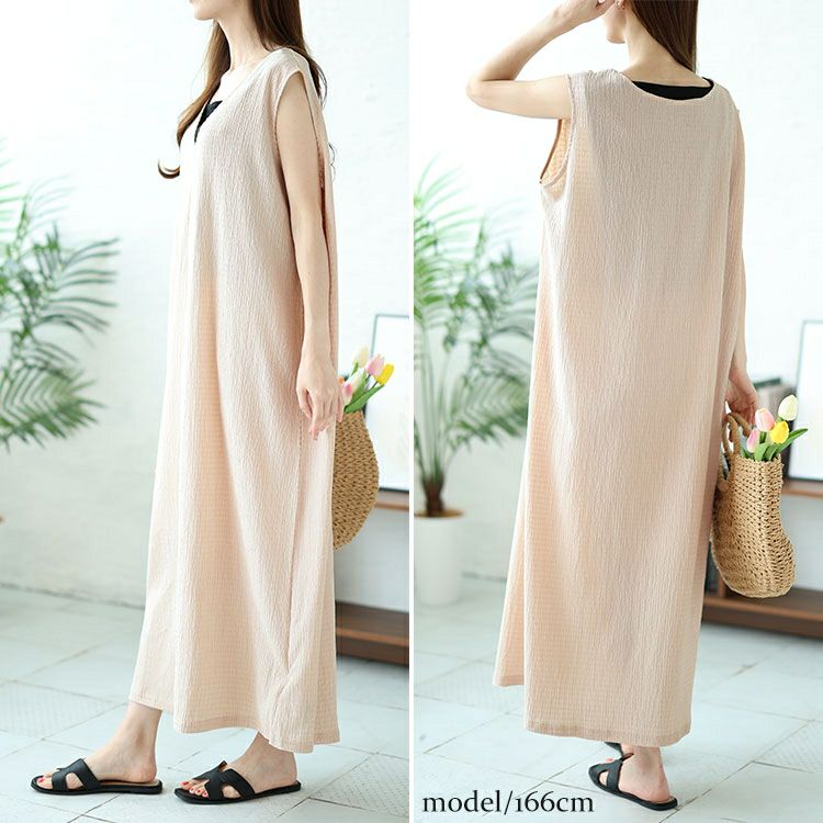 大きいサイズ レディース 前後2way楊柳ノースリーブワンピース　mncut-142034