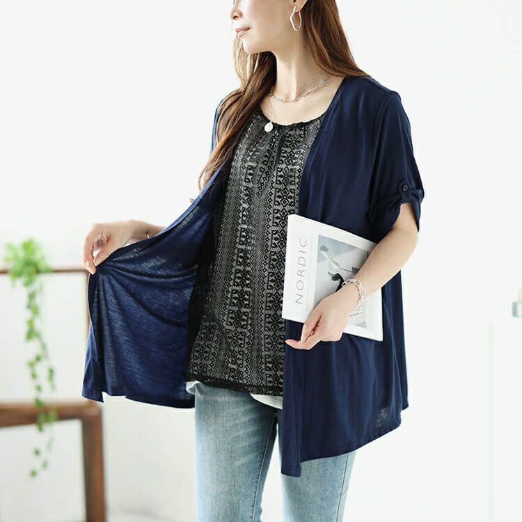 大きいサイズ レディース フェイクレイヤードレースプルオーバー　plan-240058