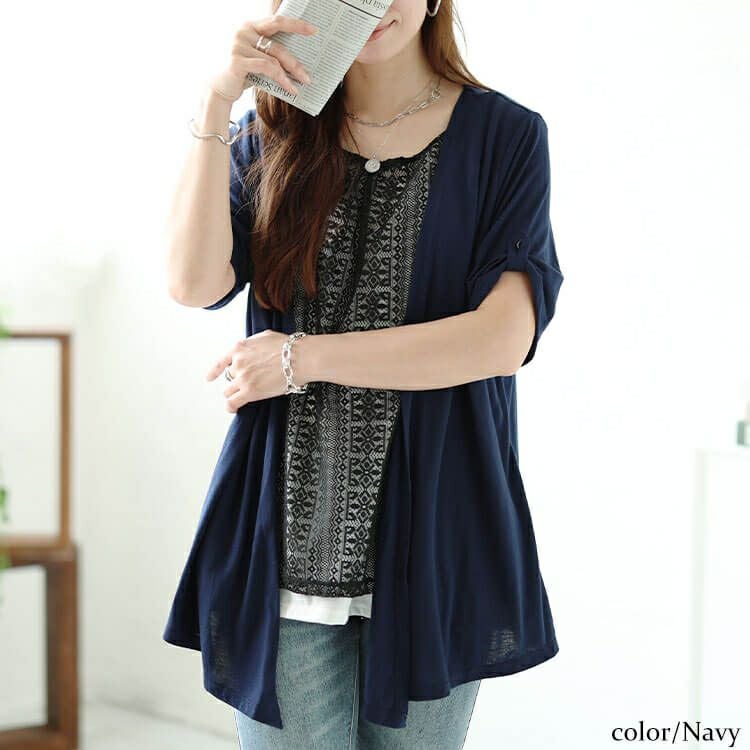 大きいサイズ レディース フェイクレイヤードレースプルオーバー　plan-240058