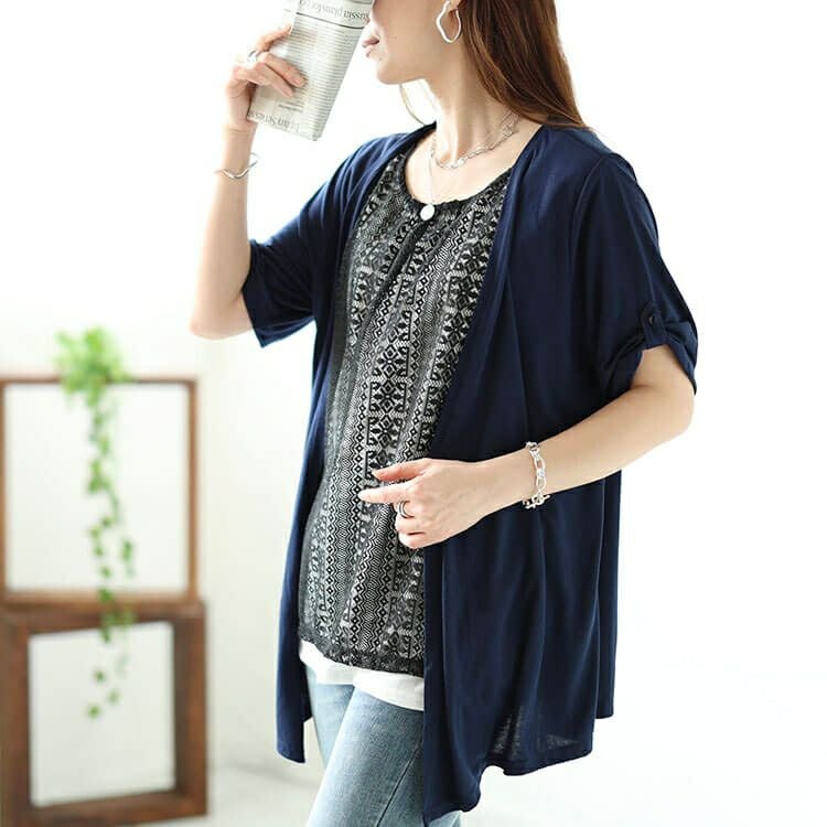 大きいサイズ レディース フェイクレイヤードレースプルオーバー　plan-240058