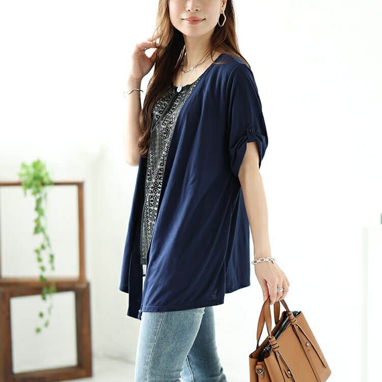 大きいサイズ レディース フェイクレイヤードレースプルオーバー　plan-240058