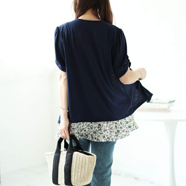 大きいサイズ レディース フェイクレイヤード花柄チュニック　plan-240056