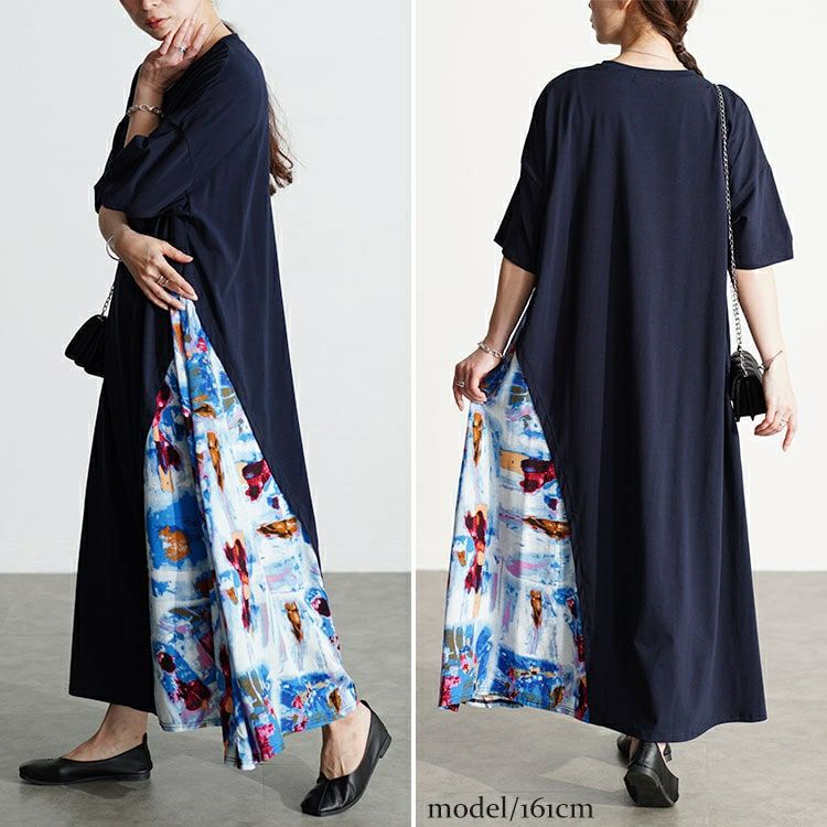 大きいサイズ レディース 接触冷感アートプリント切替えワンピース　kt-7824550