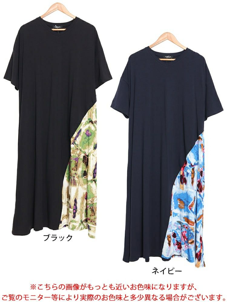 大きいサイズ レディース 接触冷感アートプリント切替えワンピース　kt-7824550