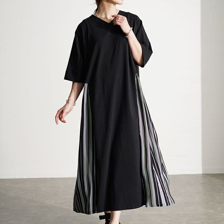 大きいサイズ レディース 接触冷感マルチストライプ切替えワンピース　kt-7824570