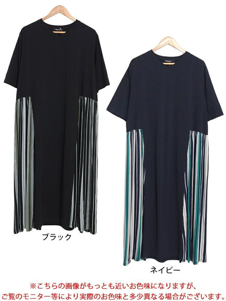 大きいサイズ レディース 接触冷感マルチストライプ切替えワンピース　kt-7824570