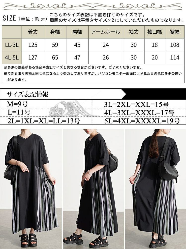大きいサイズ レディース 接触冷感マルチストライプ切替えワンピース　kt-7824570