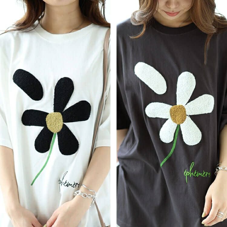 大きいサイズ レディース サガラ刺繍フラワーコットンTシャツ　cros-130276 【メール便可】