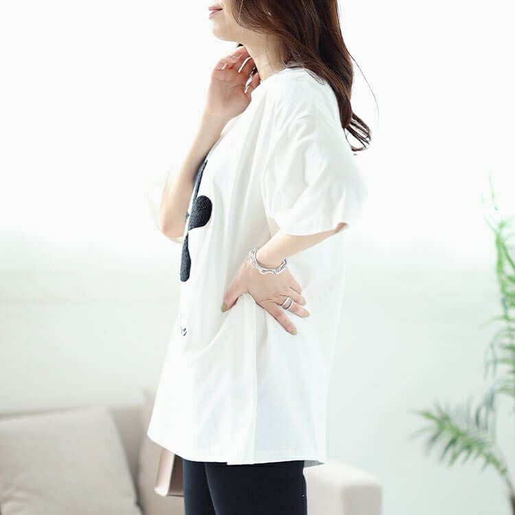 大きいサイズ レディース サガラ刺繍フラワーコットンTシャツ　cros-130276 【メール便可】