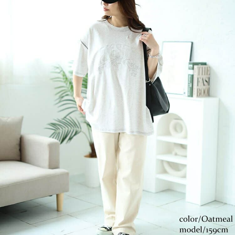 大きいサイズ レディース ロゴラメ刺繍コットンTシャツ　cros-130275 【メール便可】