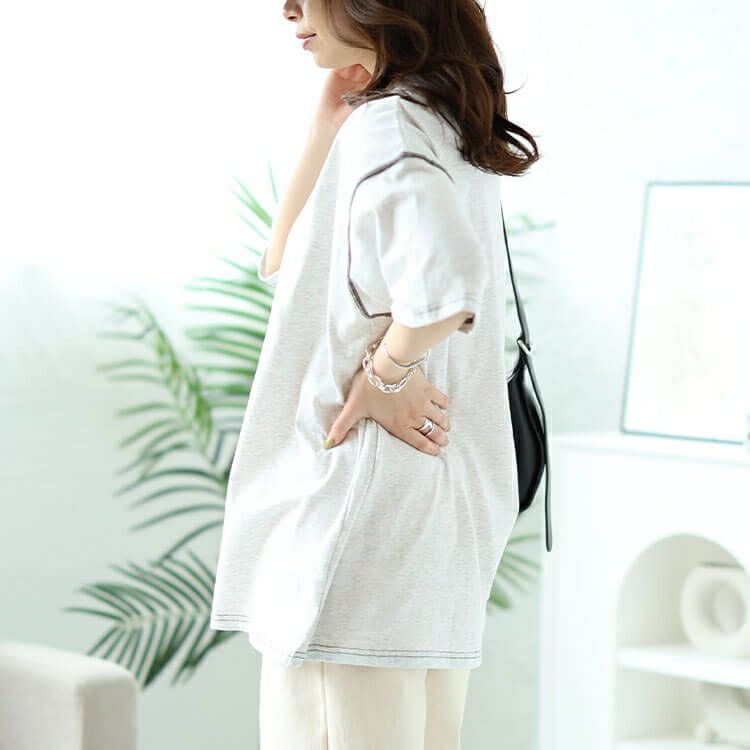 大きいサイズ レディース ロゴラメ刺繍コットンTシャツ　cros-130275 【メール便可】