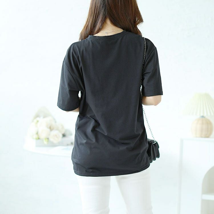 大きいサイズ レディース ビジュー付きロゴTシャツ　goldy-1490 【メール便可】