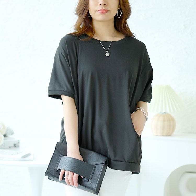 大きいサイズ レディース ストレッチドルマントップス　goldy-1481 【メール便可】 ブラック