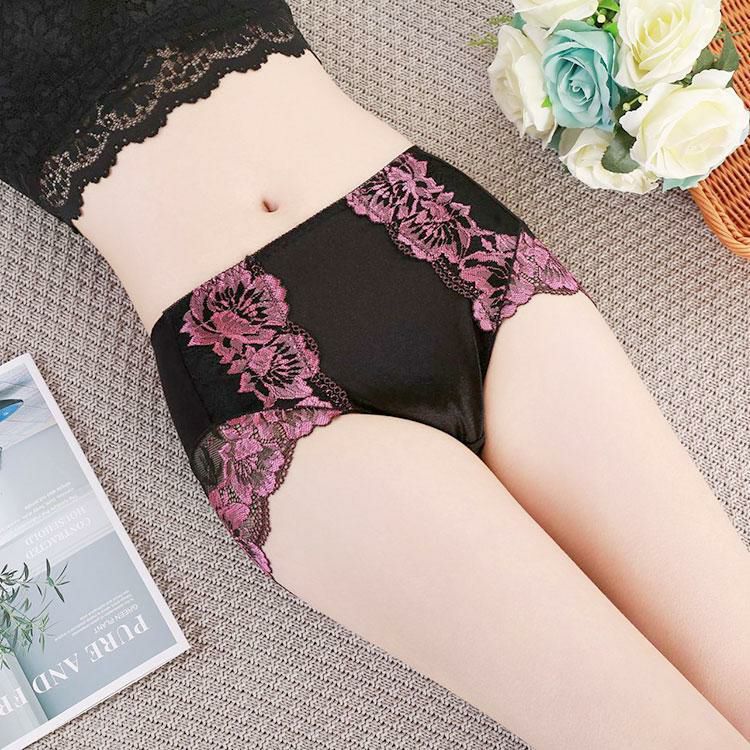 大きいサイズ レディース ハイウエストストレッチ花柄ショーツ　goldy-1485 【メール便可】 ブラック