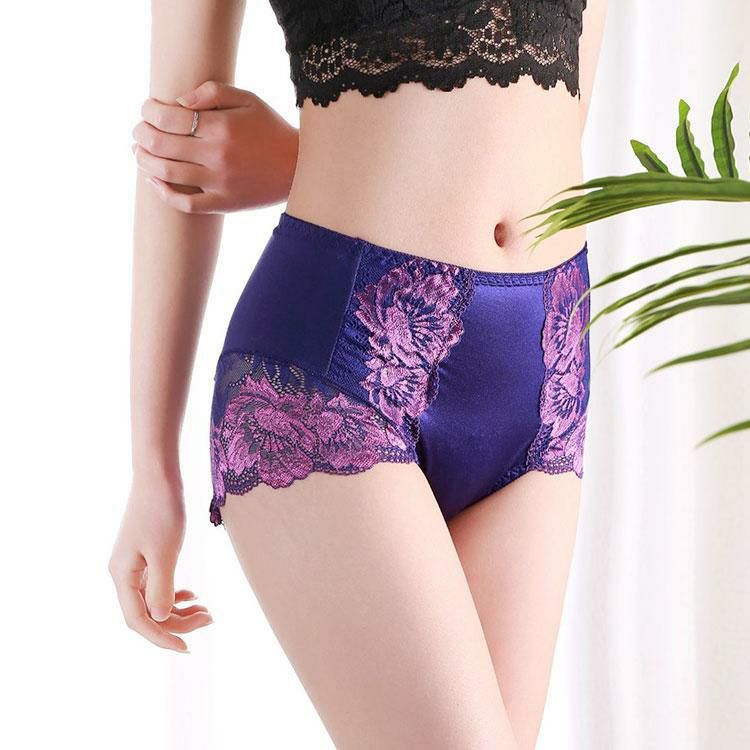 大きいサイズ レディース ハイウエストストレッチ花柄ショーツ　goldy-1485 【メール便可】 ブルー