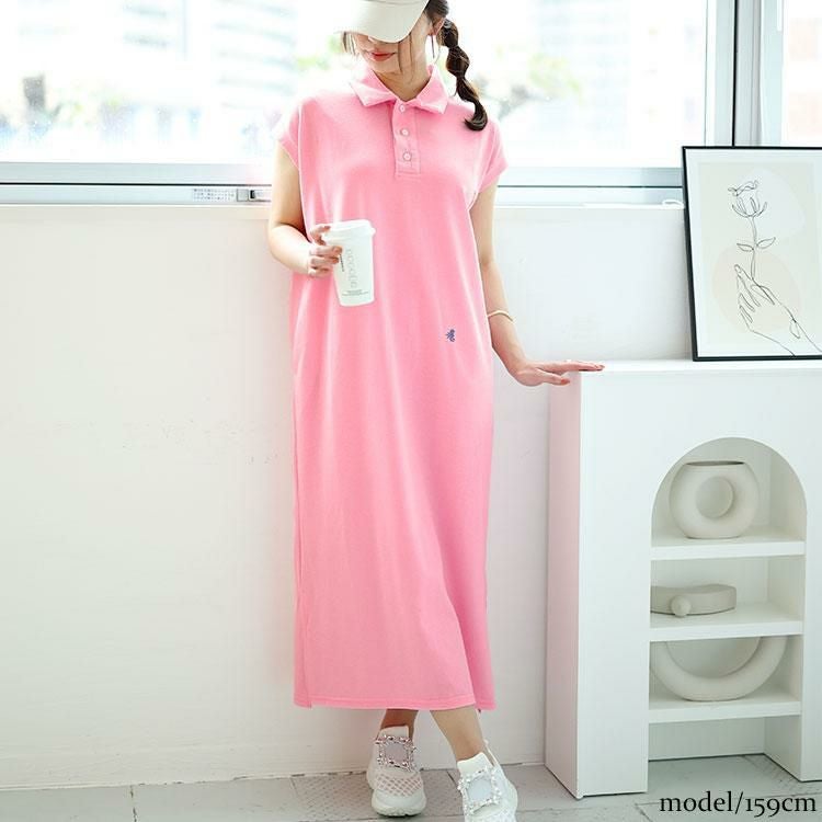 大きいサイズ レディース ポロワンピース　goldy-1484 ピンク