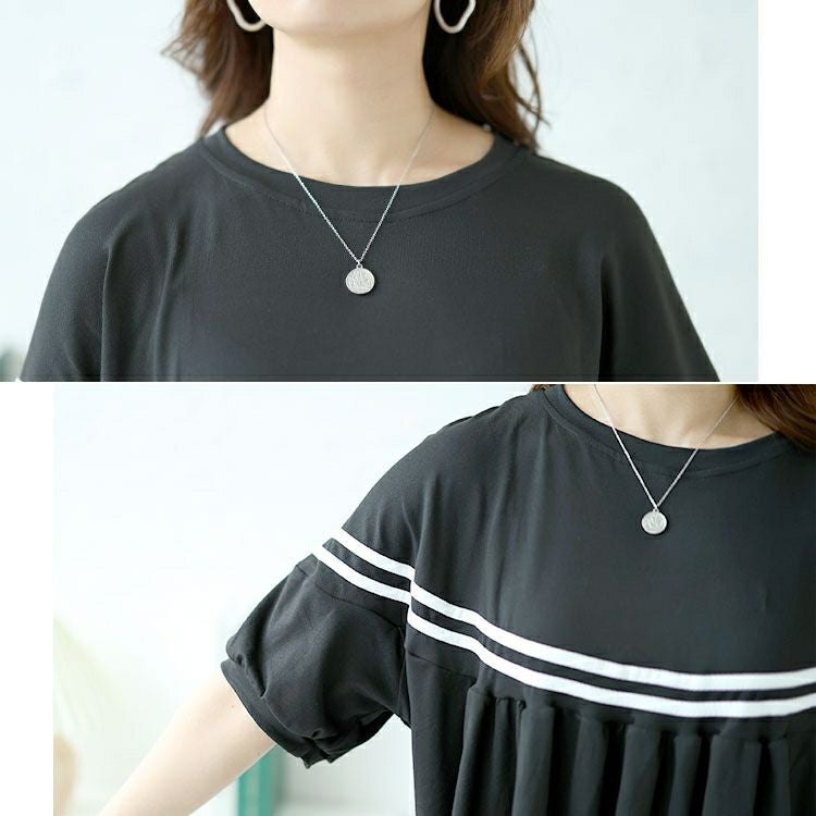 大きいサイズ レディース ライン入りギャザートップス　goldy-1491