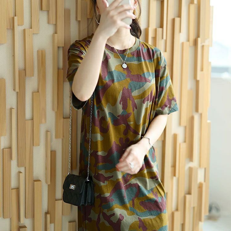 大きいサイズ レディース 迷彩柄ロングワンピース　goldy-1476 【ゆうパケット可】