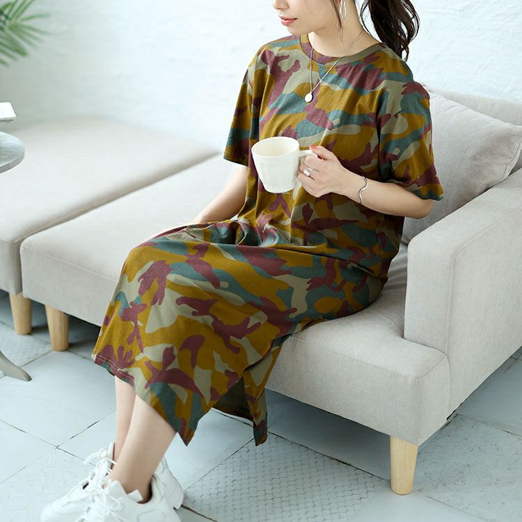 大きいサイズ レディース 迷彩柄ロングワンピース　goldy-1476 【ゆうパケット可】