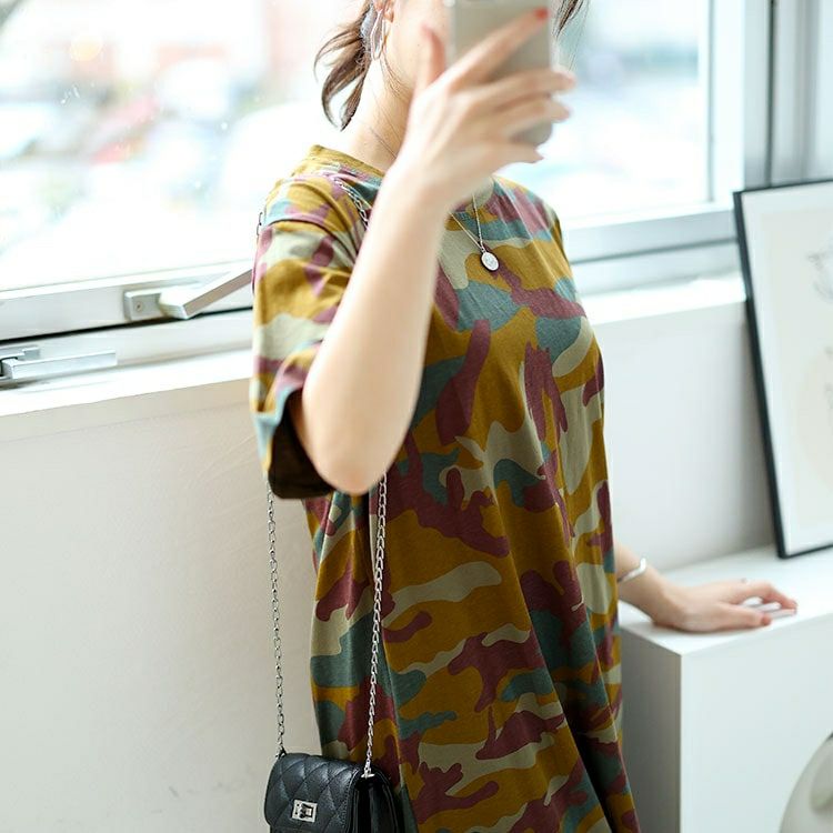 大きいサイズ レディース 迷彩柄ロングワンピース　goldy-1476 【ゆうパケット可】