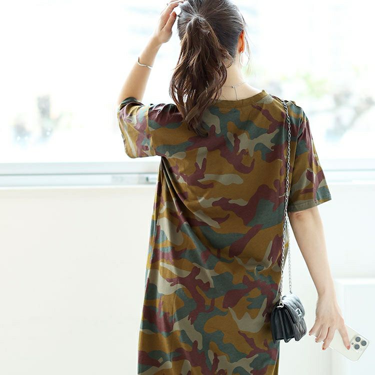 大きいサイズ レディース 迷彩柄ロングワンピース　goldy-1476 【ゆうパケット可】
