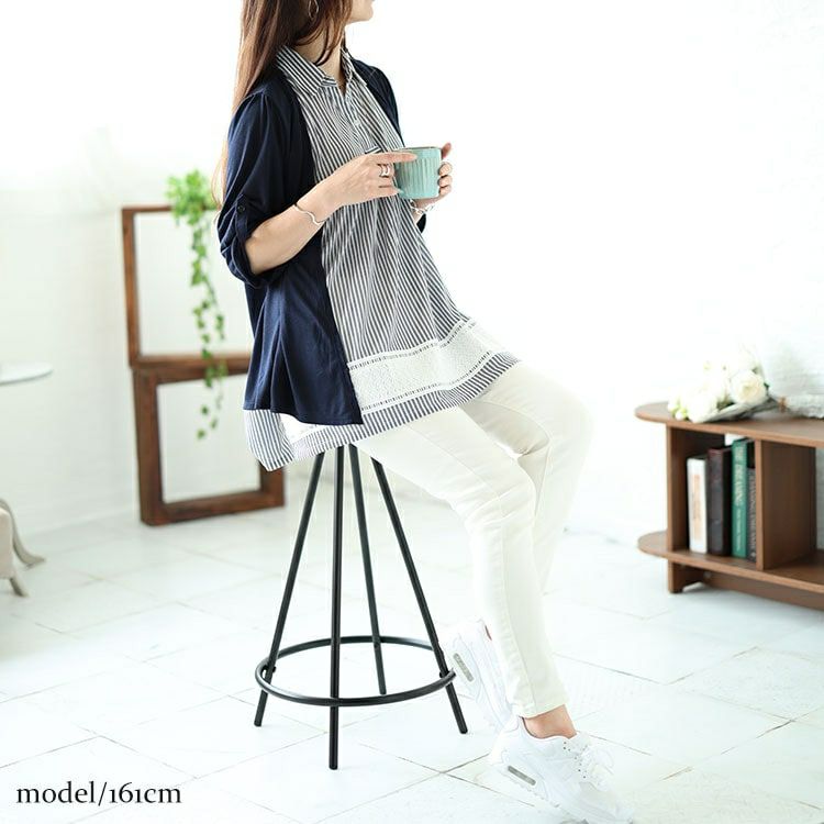 大きいサイズ レディース フェイクレイヤード裾レースストライププルオーバー　plan-240046 【メール便可】