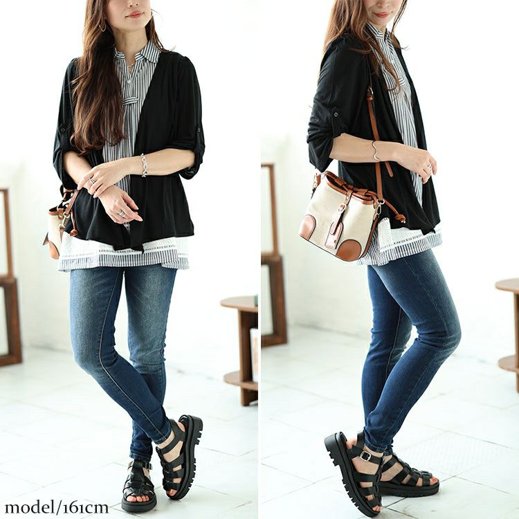 大きいサイズ レディース フェイクレイヤード裾レースストライププルオーバー　plan-240046 【メール便可】