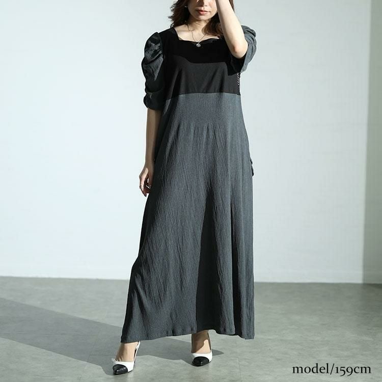 大きいサイズ レディース パワショルドッキングワンピース　maru-30014 ブラック