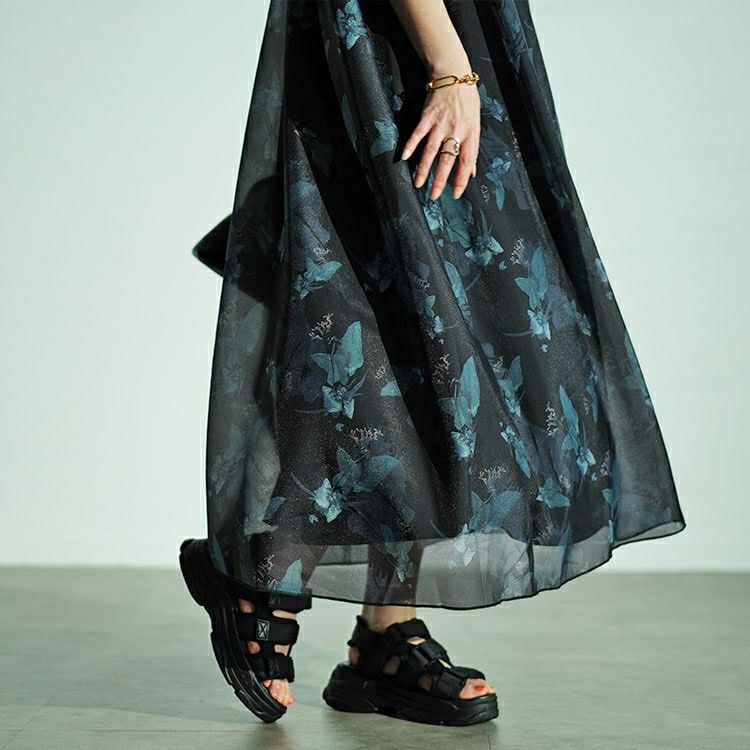 大きいサイズ レディース ボタニカル柄シアーワンピース　nw-24023