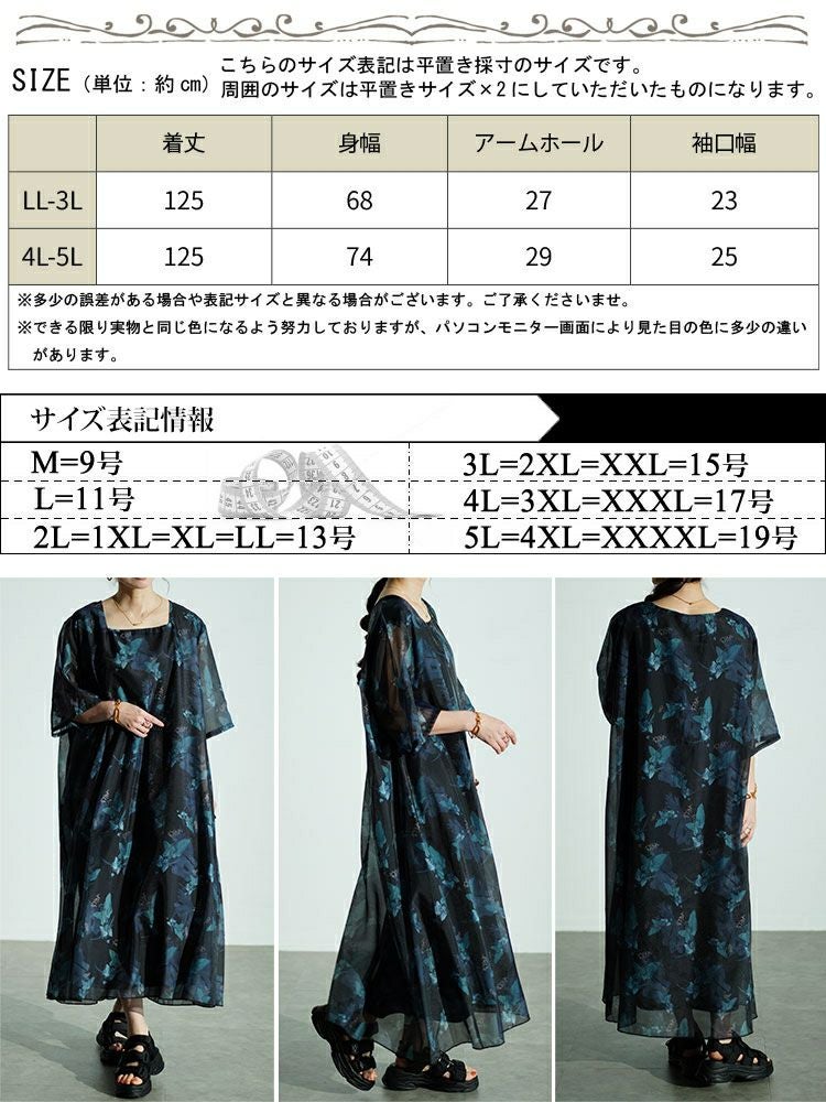 大きいサイズ レディース ボタニカル柄シアーワンピース　nw-24023
