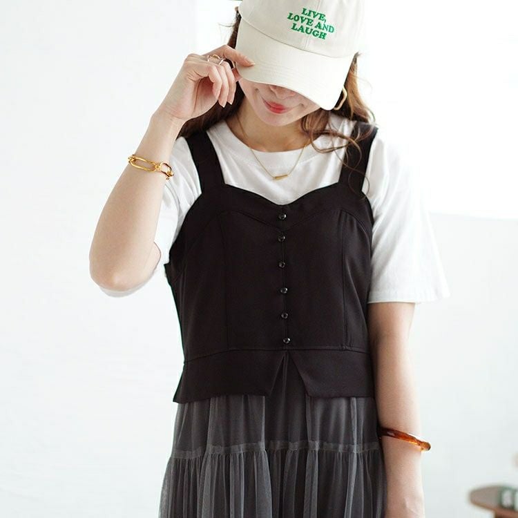 大きいサイズ レディース チュールティアードドッキングワンピース　nw-24016