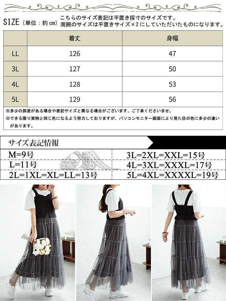 大きいサイズ レディース チュールティアードドッキングワンピース　nw-24016