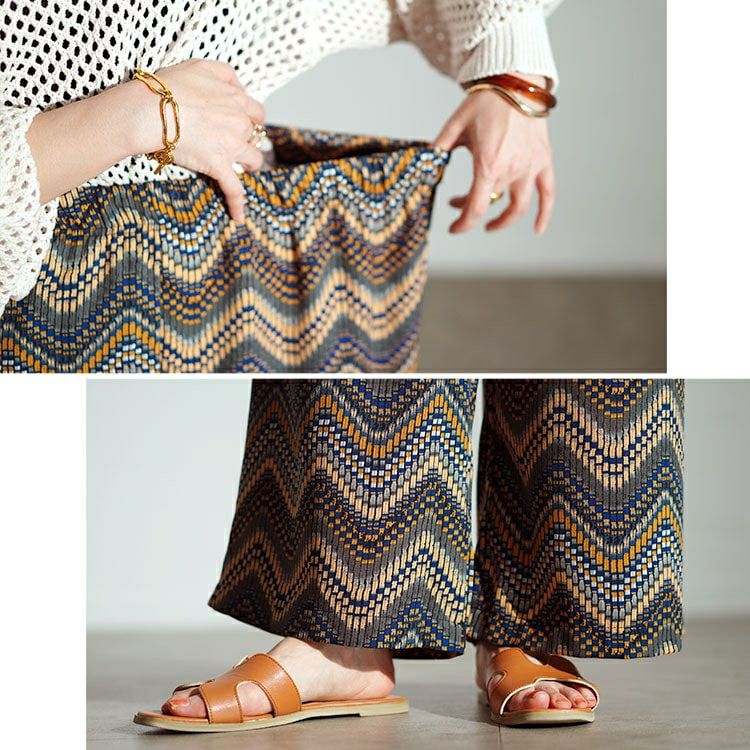 大きいサイズ レディース マルチウェーブ柄ワイドパンツ　maru-30035